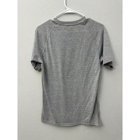 Adidas Shirt S Gray Ultimate Tee Mountain Logo Spellout Three Stripes Polyester - Picture 2 of 3